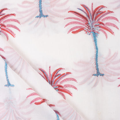 Red Palm Tree Hand Block Print Cotton Fabric Material