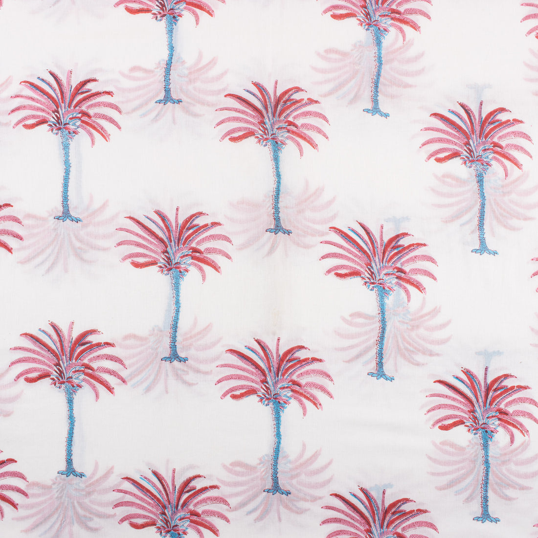 Red Palm Tree Hand Block Print Cotton Fabric Material