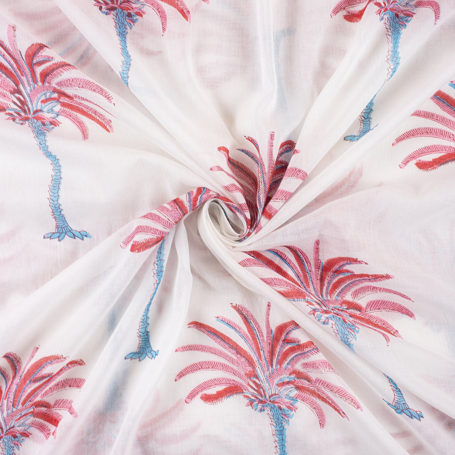 Red Palm Tree Hand Block Print Cotton Fabric Material