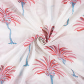Red Palm Tree Hand Block Print Cotton Fabric Material