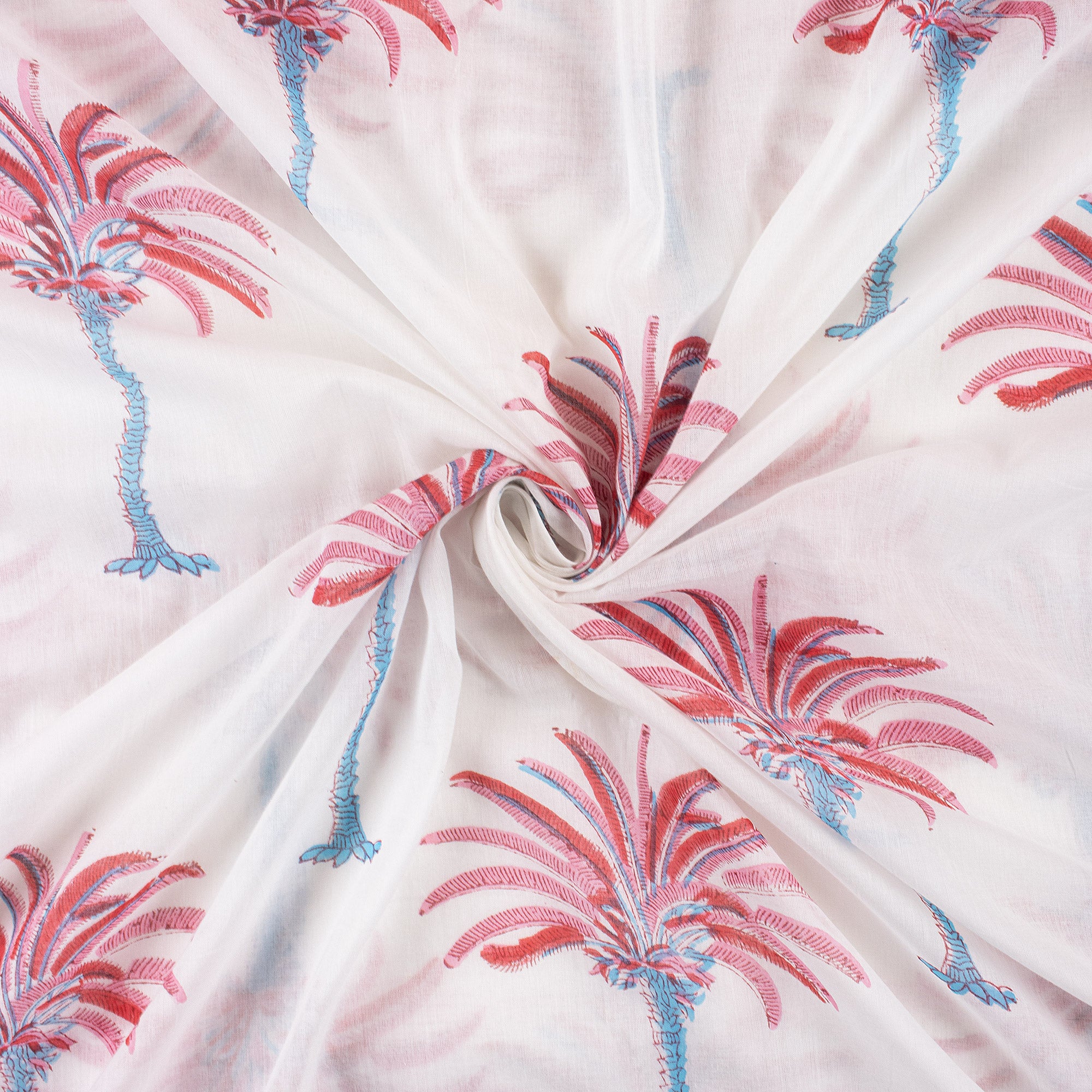 Red Palm Tree Hand Block Print Cotton Fabric Material