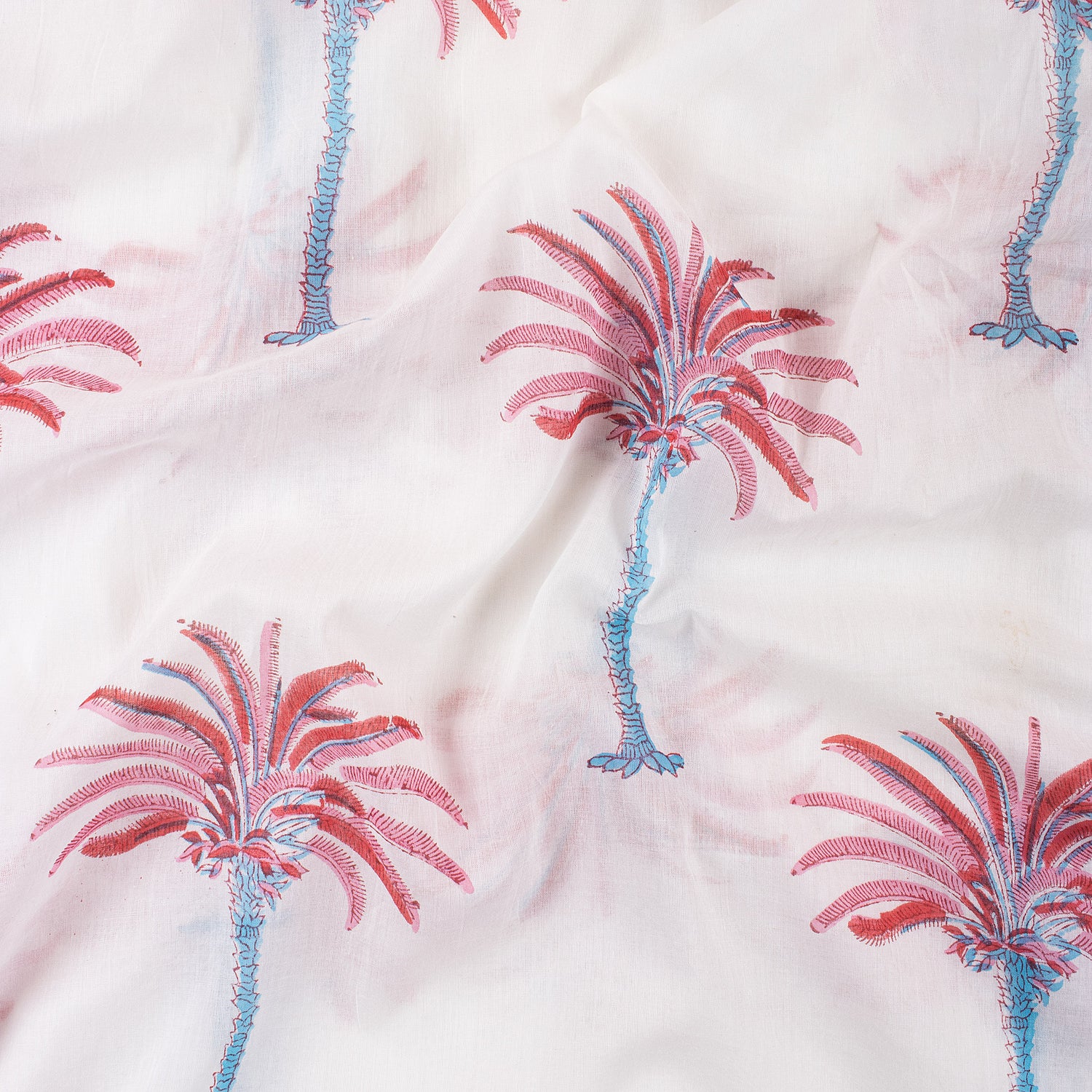 Red Palm Tree Hand Block Print Cotton Fabric Material