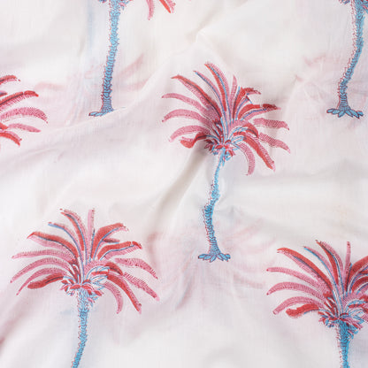 Red Palm Tree Hand Block Print Cotton Fabric Material