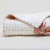 Red Palm Tree Hand Block Print Cotton Kantha Quilt Blanket