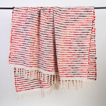 Red Stripe Organic Cotton Woven Throw for Couch