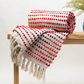 Red Stripe Organic Cotton Woven Throw for Couch 