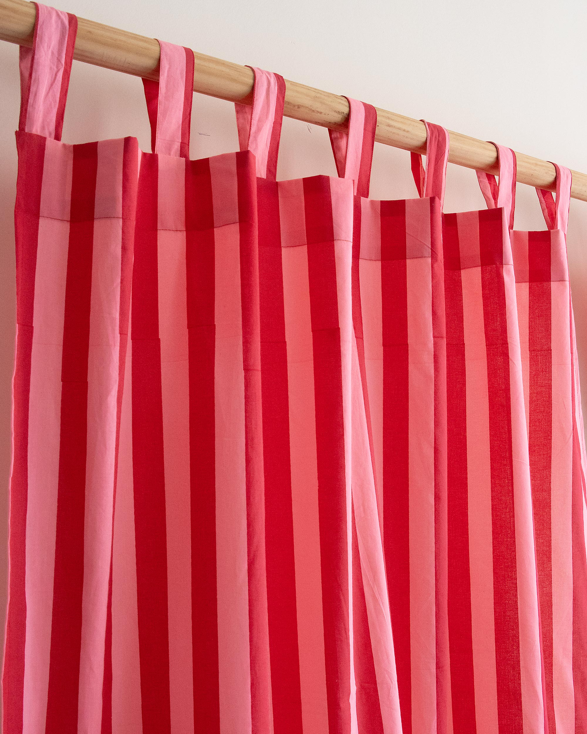 Red Striped Block Printed Cotton Curtains Online