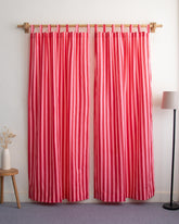 Red Striped Block Printed Cotton Curtains Online