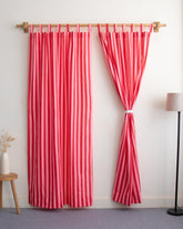 Red Striped Block Printed Cotton Curtains Online