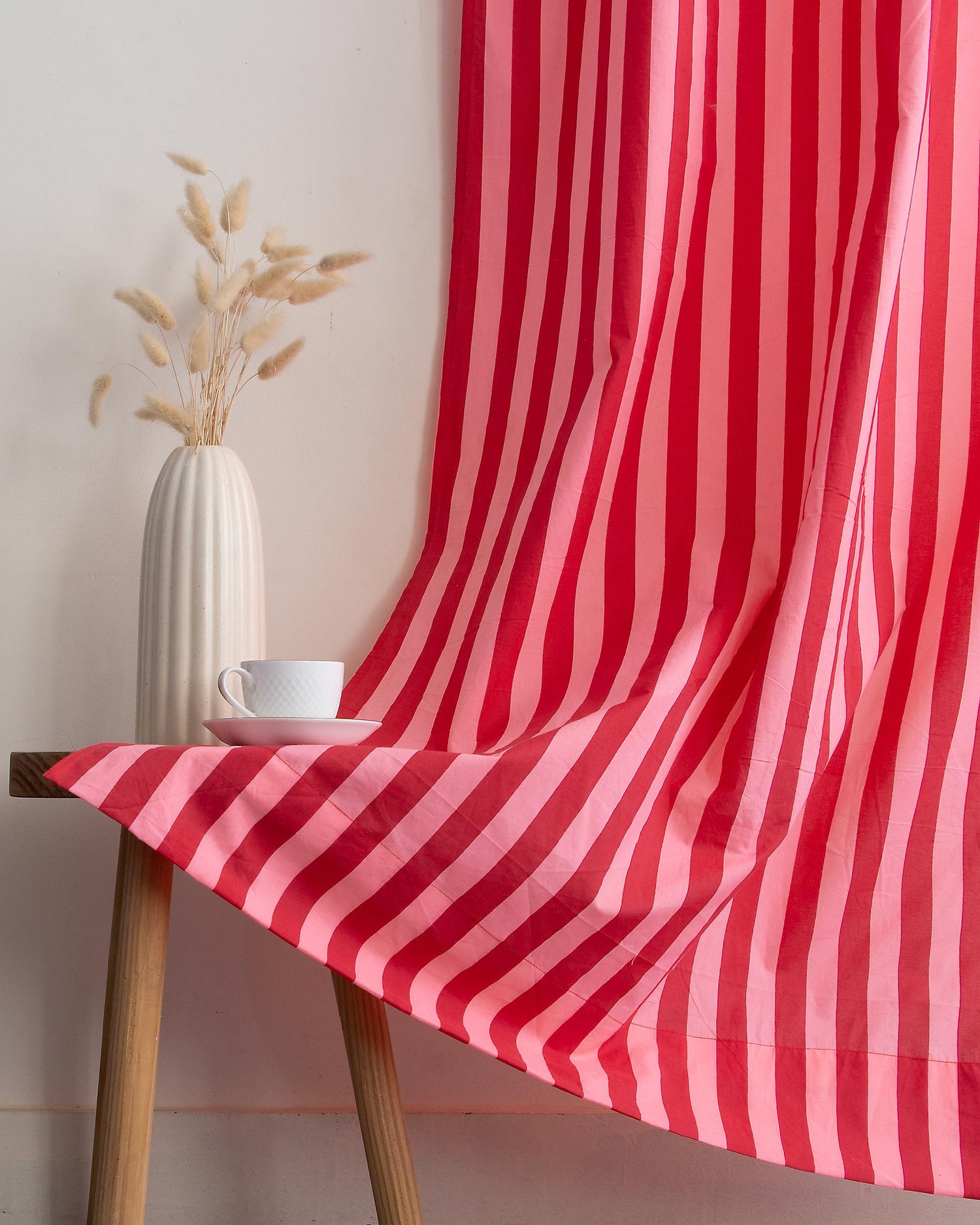 Red Striped Block Printed Cotton Curtains Online