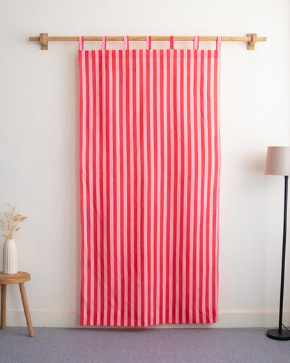 Red Striped Block Printed Cotton Curtains Online