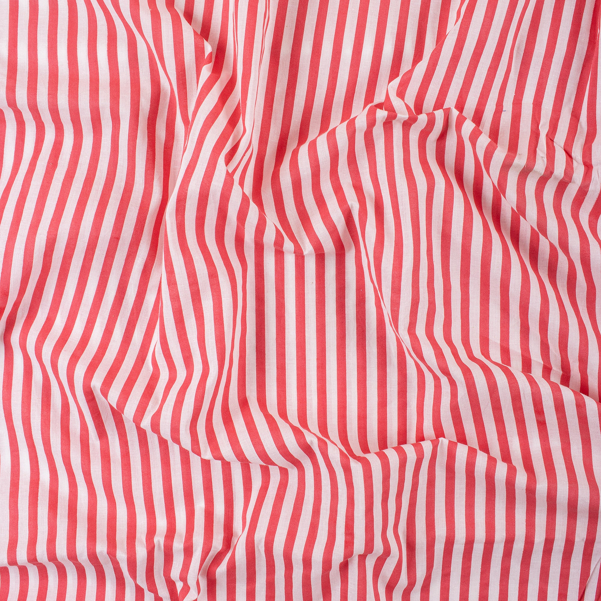 Red Striped Hand Block Print Fabric