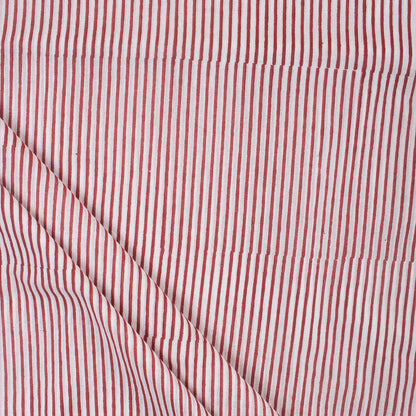 Red Striped Hand Block Printed Organic Cotton Fabric By The Yard