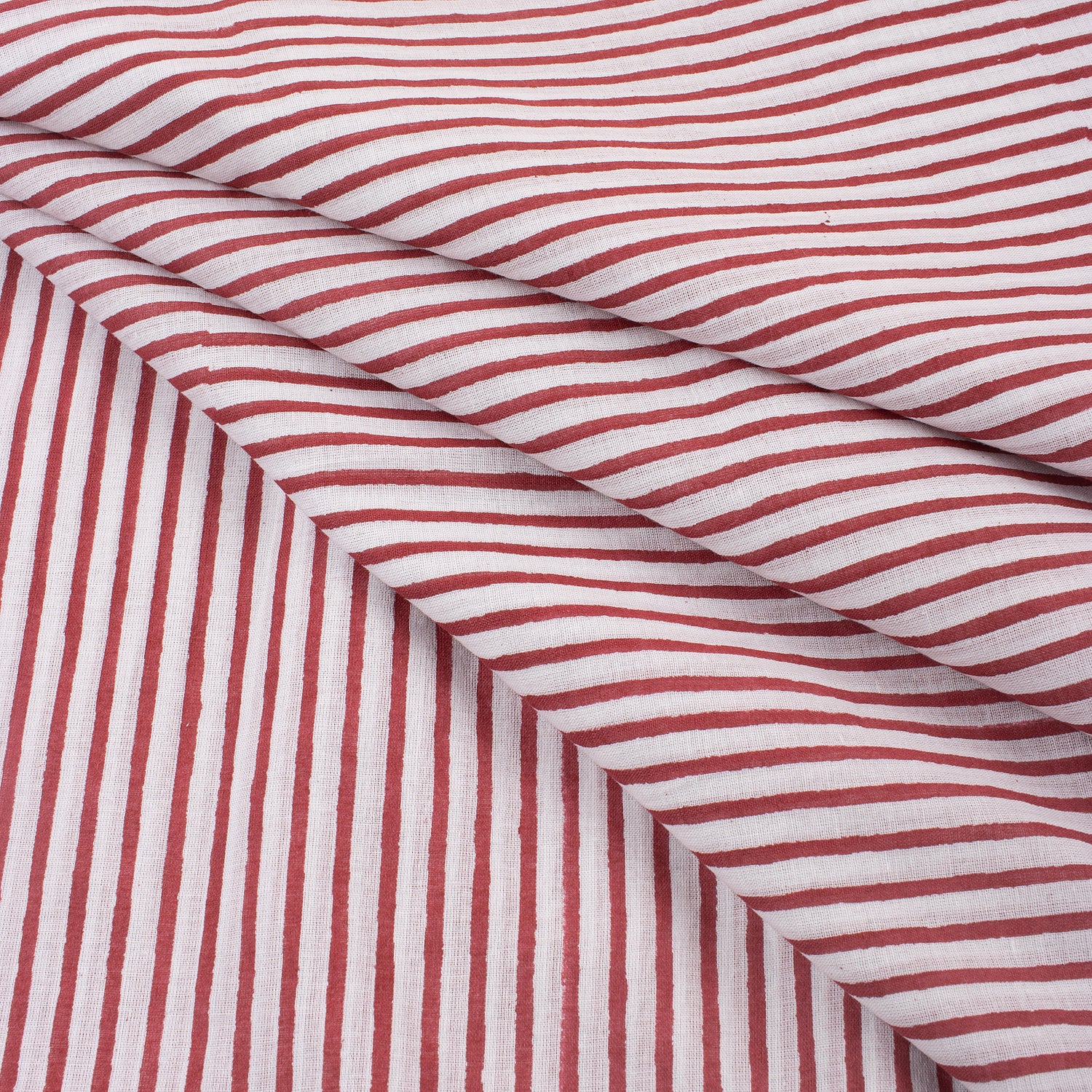 Red Striped Hand Block Printed Organic Cotton Fabric By The Yard