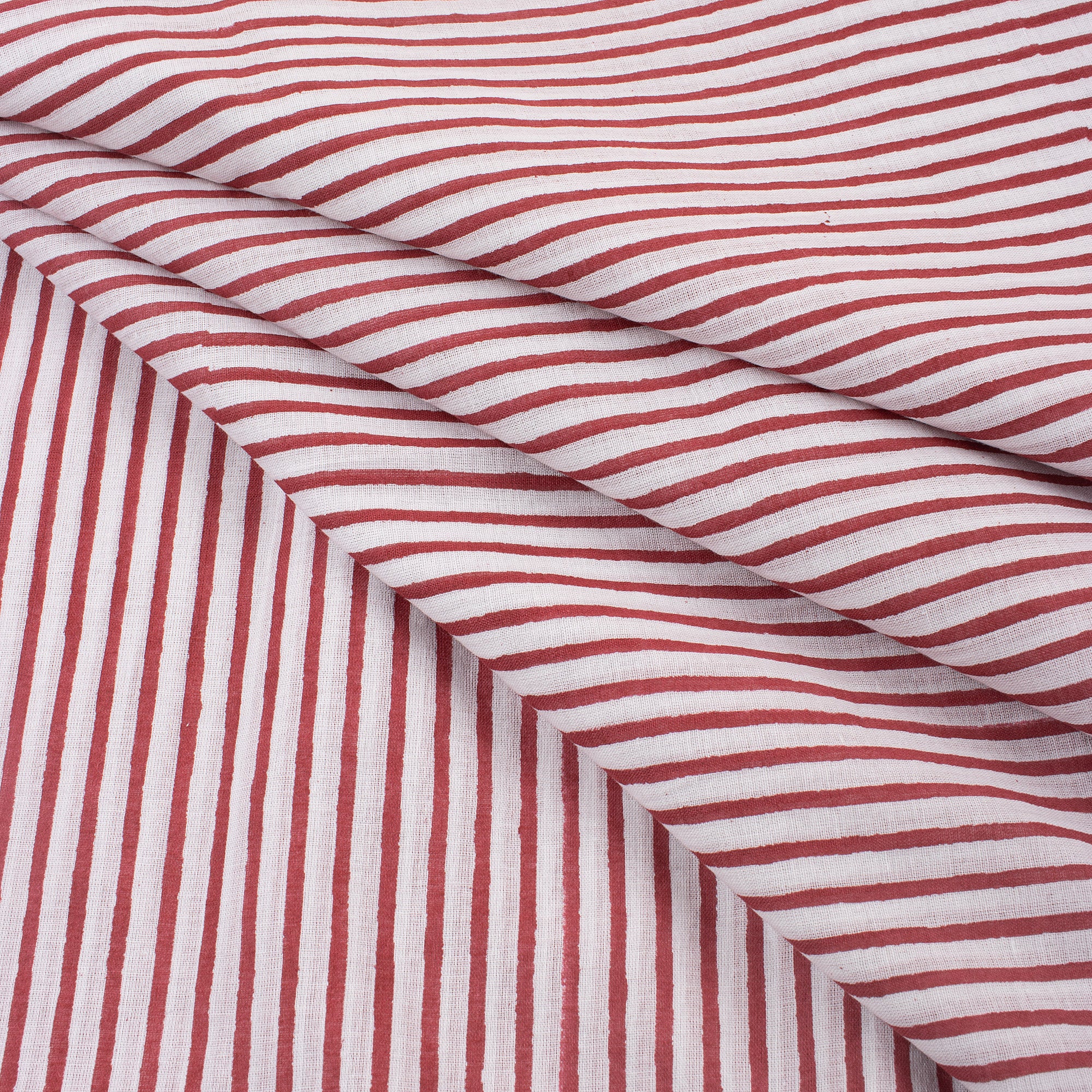 Red Striped Hand Block Printed Organic Cotton Fabric By The Yard