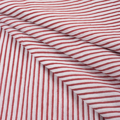 Red Striped Hand Block Printed Organic Cotton Fabric By The Yard