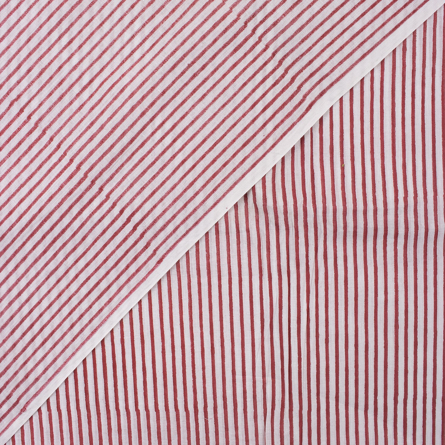 Red Striped Hand Block Printed Organic Cotton Fabric By The Yard