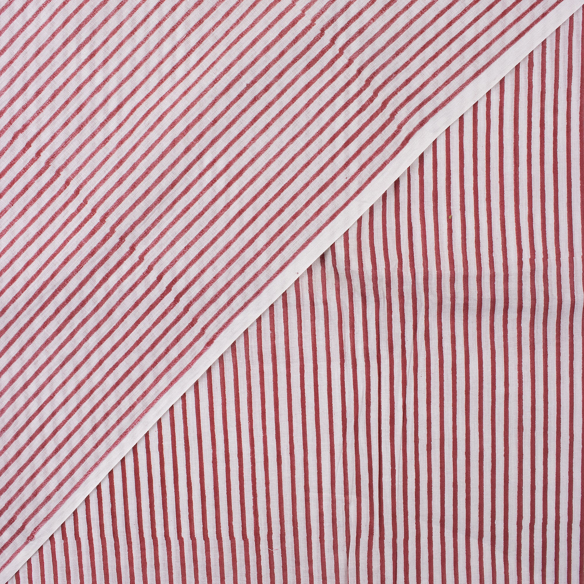 Red Striped Hand Block Printed Organic Cotton Fabric By The Yard