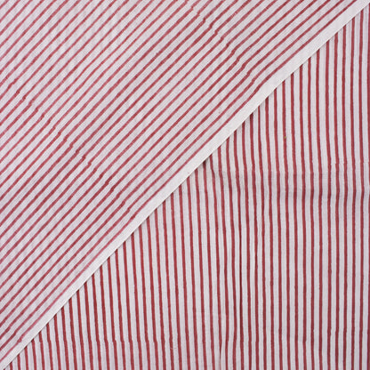 Red Striped Hand Block Printed Organic Cotton Fabric By The Yard