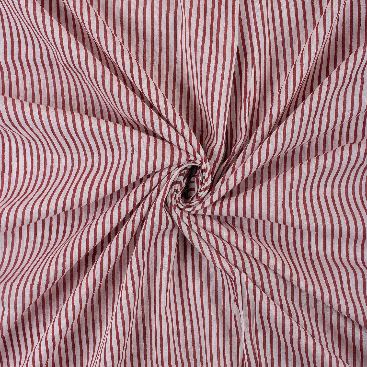 Red Striped Hand Block Printed Organic Cotton Fabric By The Yard