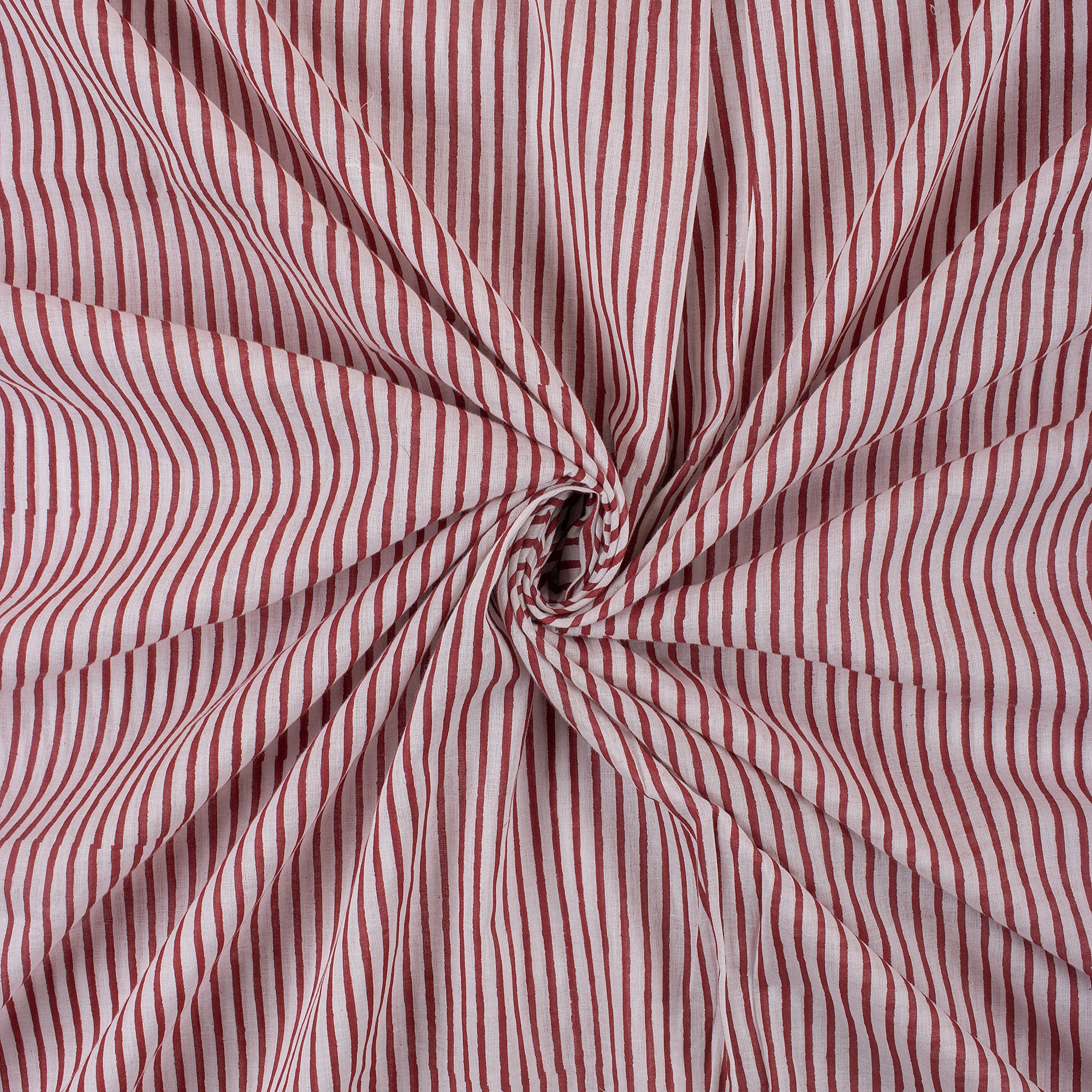 Red Striped Hand Block Printed Organic Cotton Fabric By The Yard