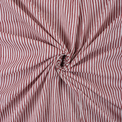 Red Striped Hand Block Printed Organic Cotton Fabric By The Yard