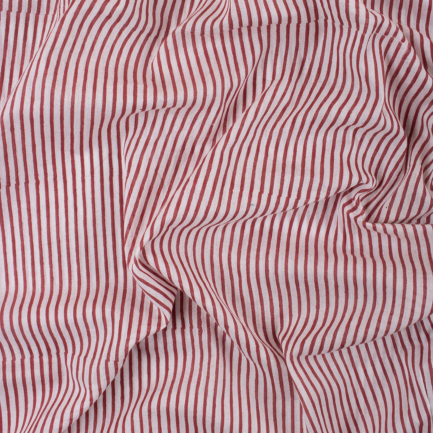 Red Striped Hand Block Printed Organic Cotton Fabric By The Yard