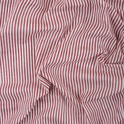Red Striped Hand Block Printed Organic Cotton Fabric By The Yard