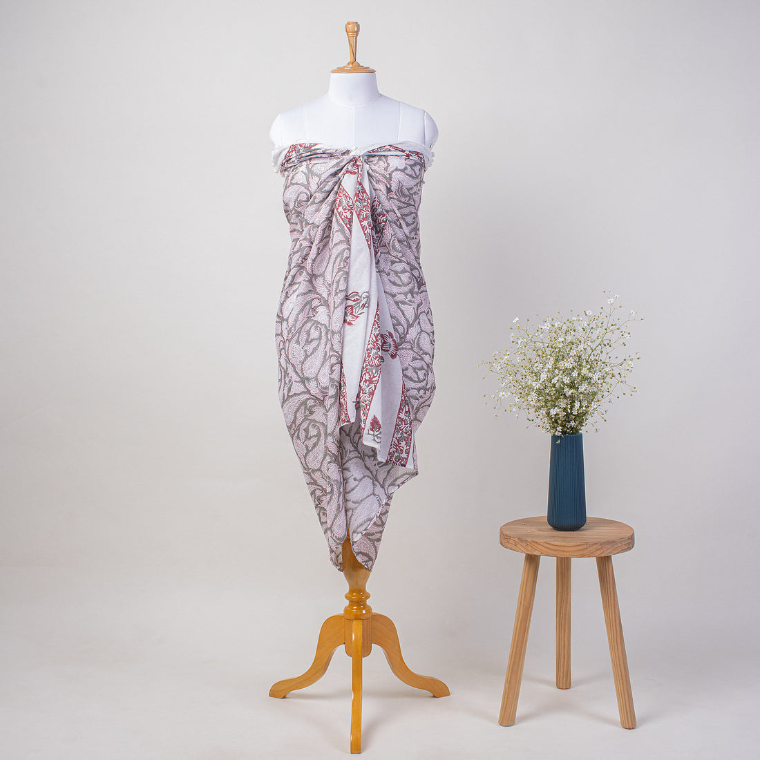 Red paisley Hand Block Print Cotton Summer Sarong For Ladies