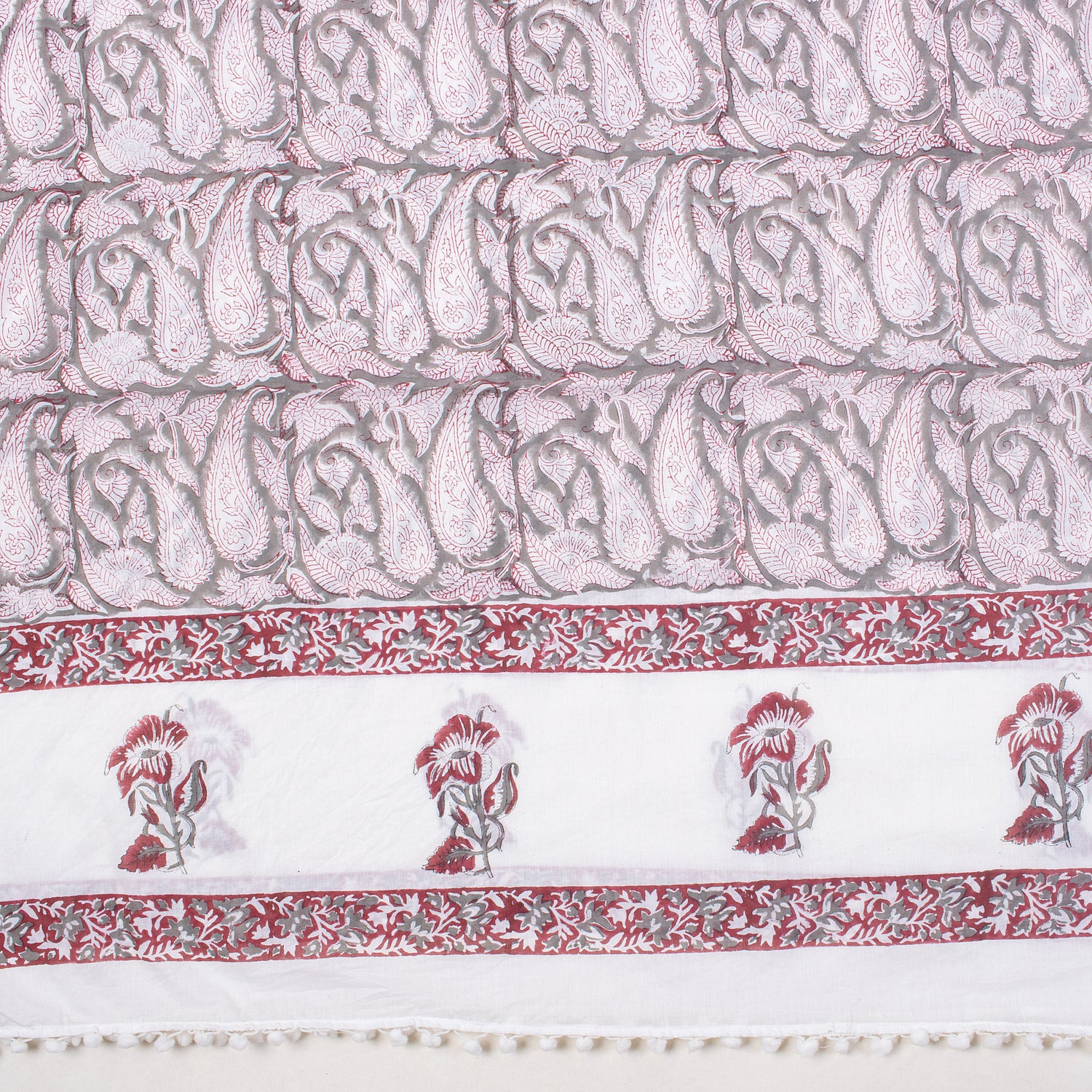 Red paisley Hand Block Print Cotton Summer Sarong For Ladies