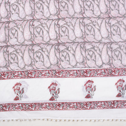 Red paisley Hand Block Print Cotton Summer Sarong For Ladies