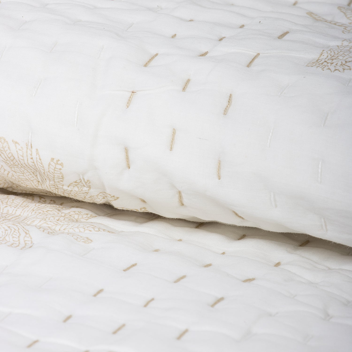 Reversible Hand Block Print Cotton Kantha Quilt Blanket