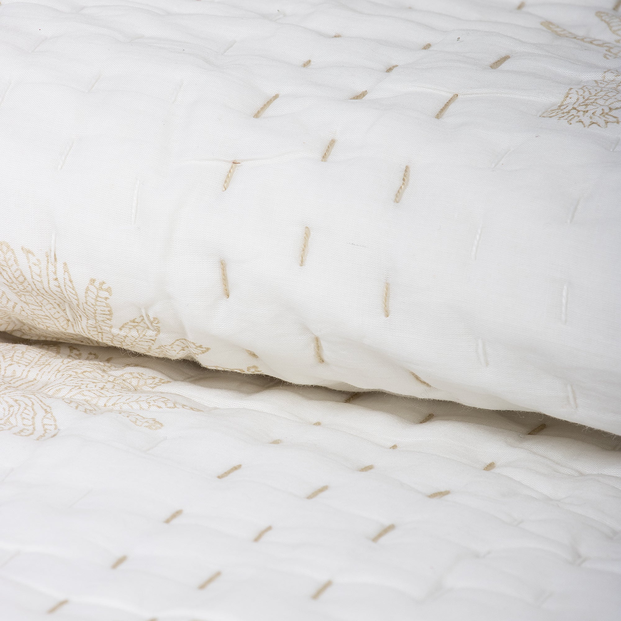 Reversible Hand Block Print Cotton Kantha Quilt Blanket