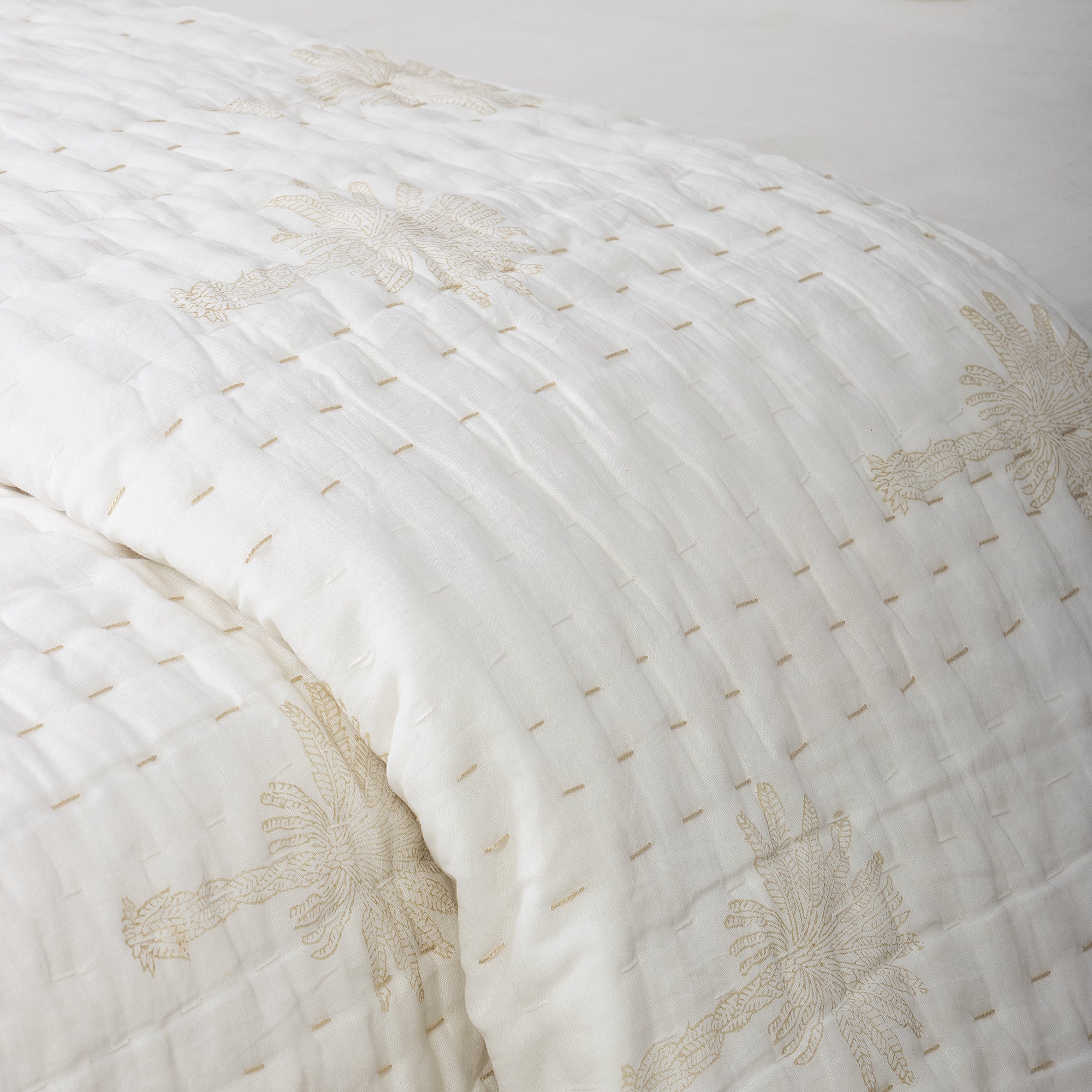 Reversible Hand Block Print Cotton Kantha Quilt Blanket