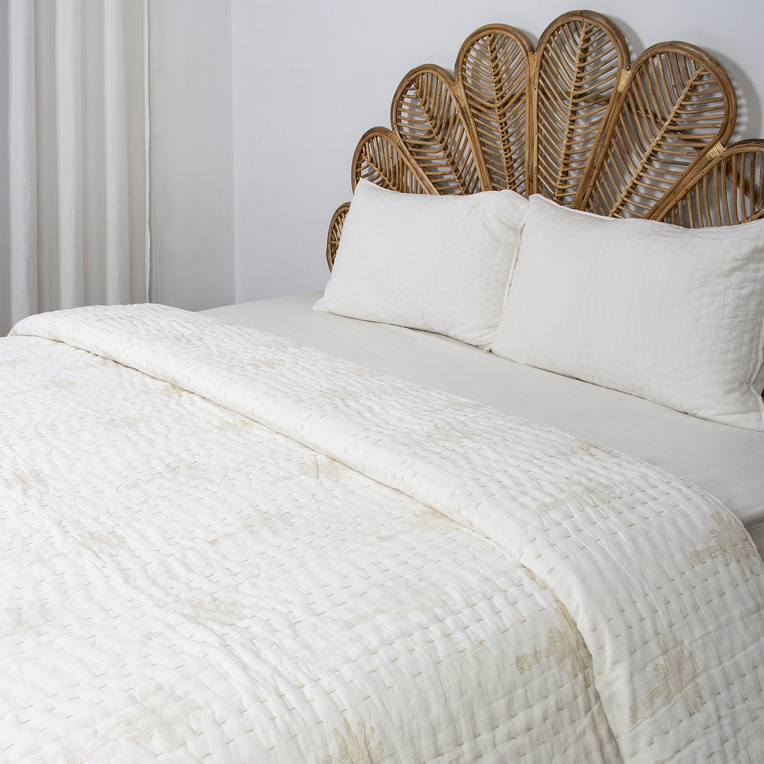 Reversible Hand Block Print Cotton Kantha Quilt Blanket
