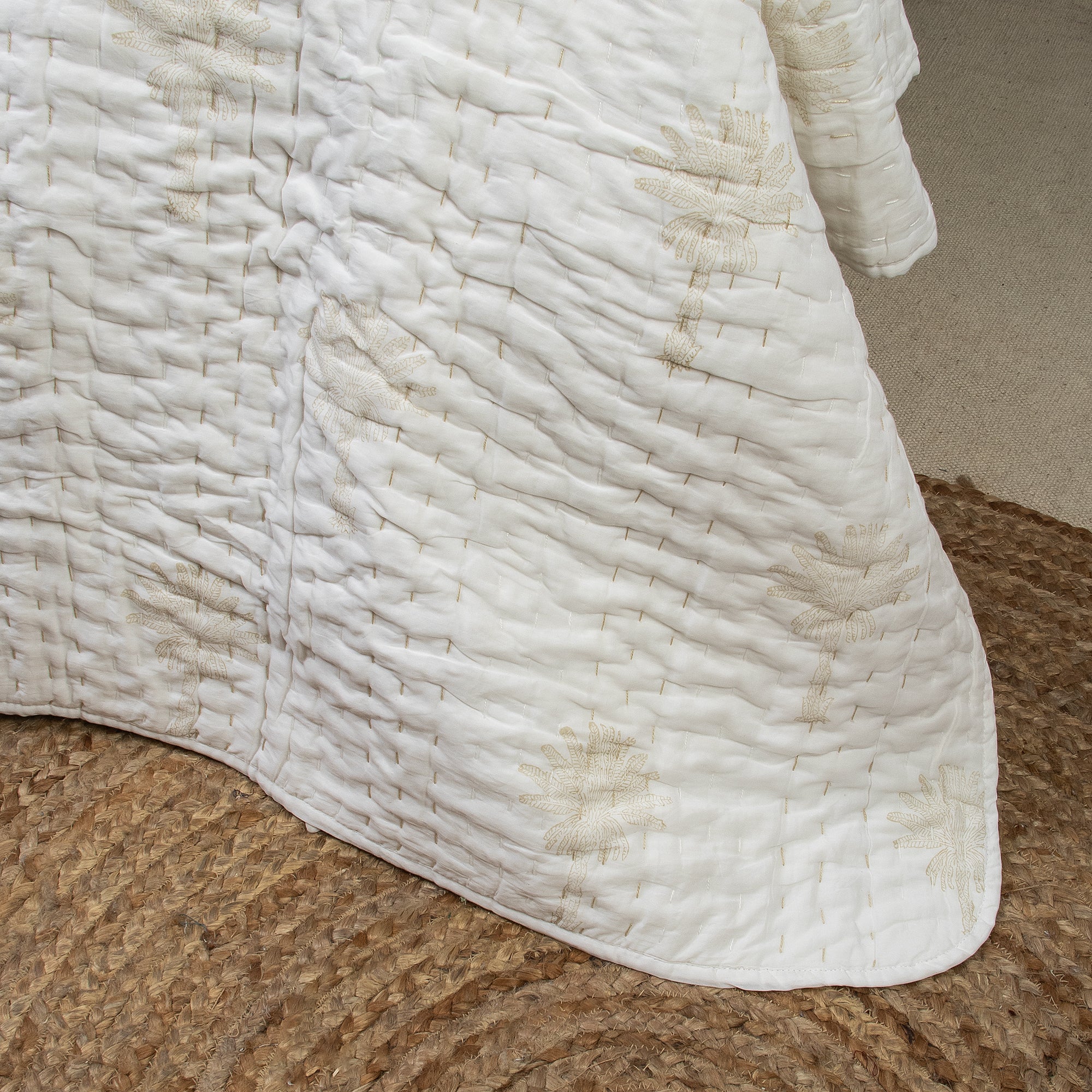 Reversible Hand Block Print Cotton Kantha Quilt Blanket