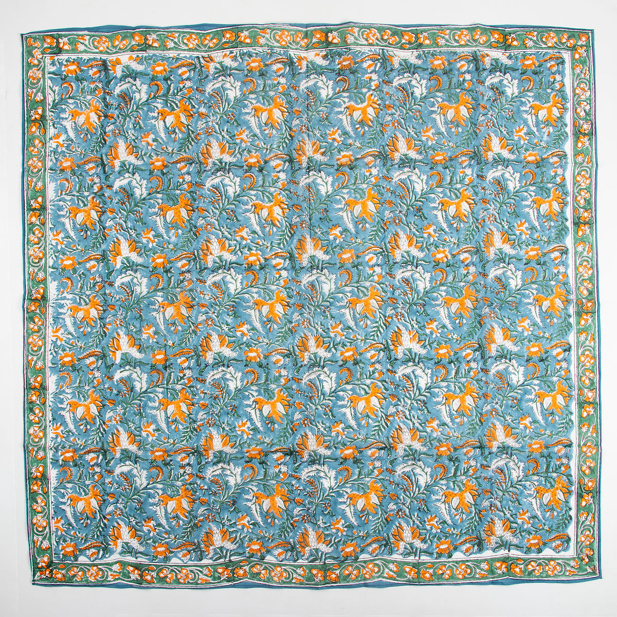 Sky Blue Floral Hand Block Printed Cotton Scarves for Girls
