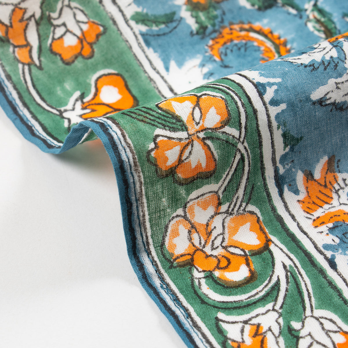 Sky Blue Floral Hand Block Printed Cotton Scarves for Girls