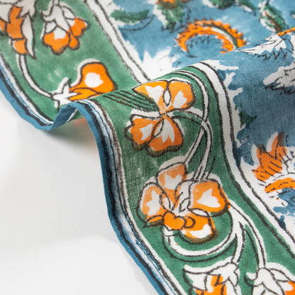 Sky Blue Floral Hand Block Printed Cotton Scarves for Girls