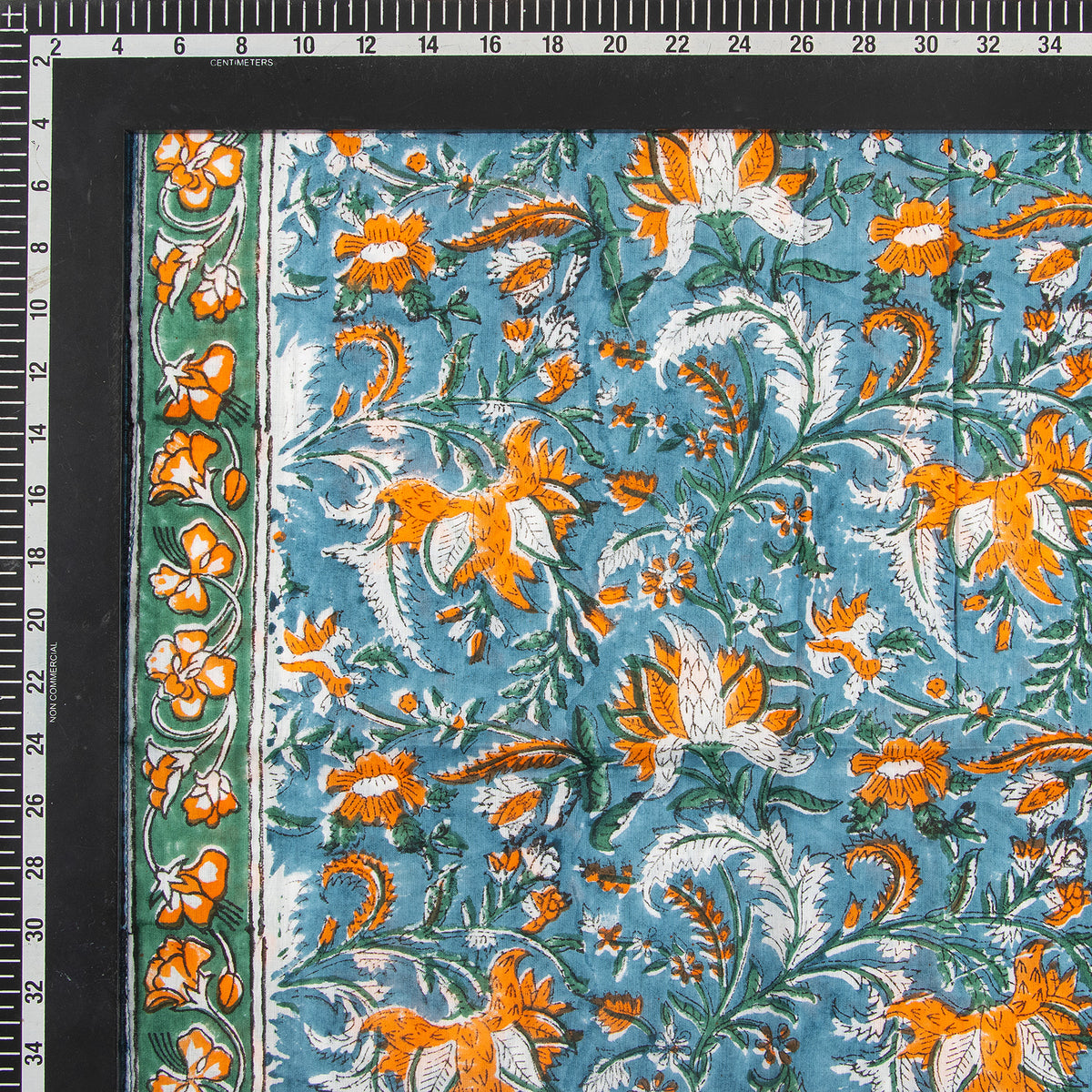 Sky Blue Floral Hand Block Printed Cotton Scarves for Girls