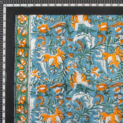 Sky Blue Floral Hand Block Printed Cotton Scarves for Girls