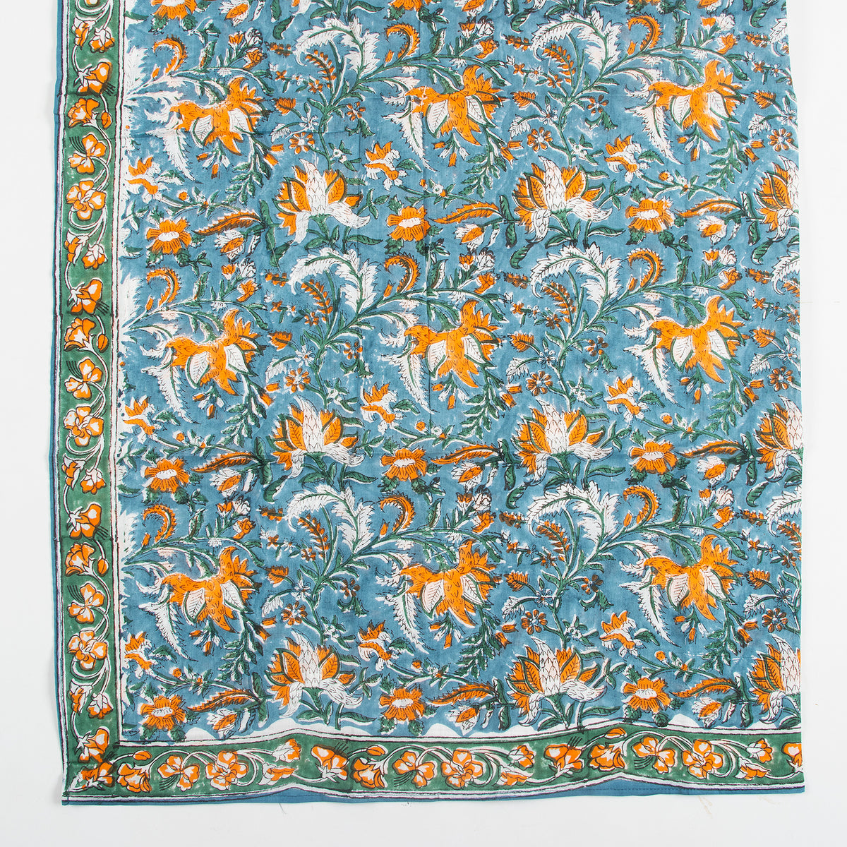 Sky Blue Floral Hand Block Printed Cotton Scarves for Girls