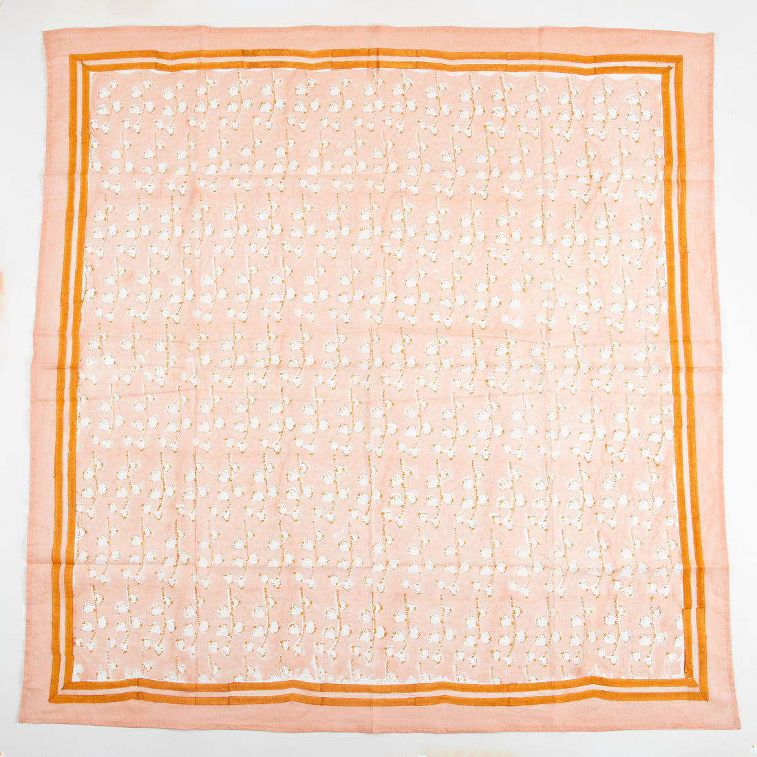 Peach Pink Printed Soft Cotton Scarf with Ivory Border
