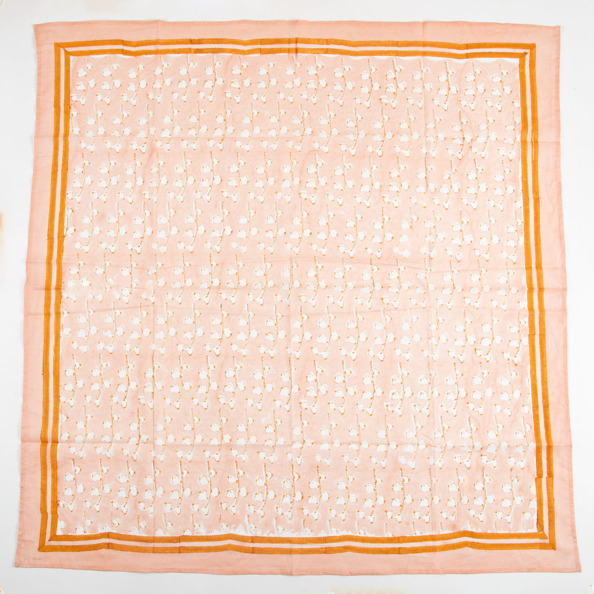Peach Pink Printed Soft Cotton Scarf with Ivory Border