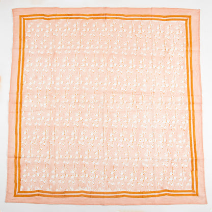 Peach Pink Printed Soft Cotton Scarf with Ivory Border