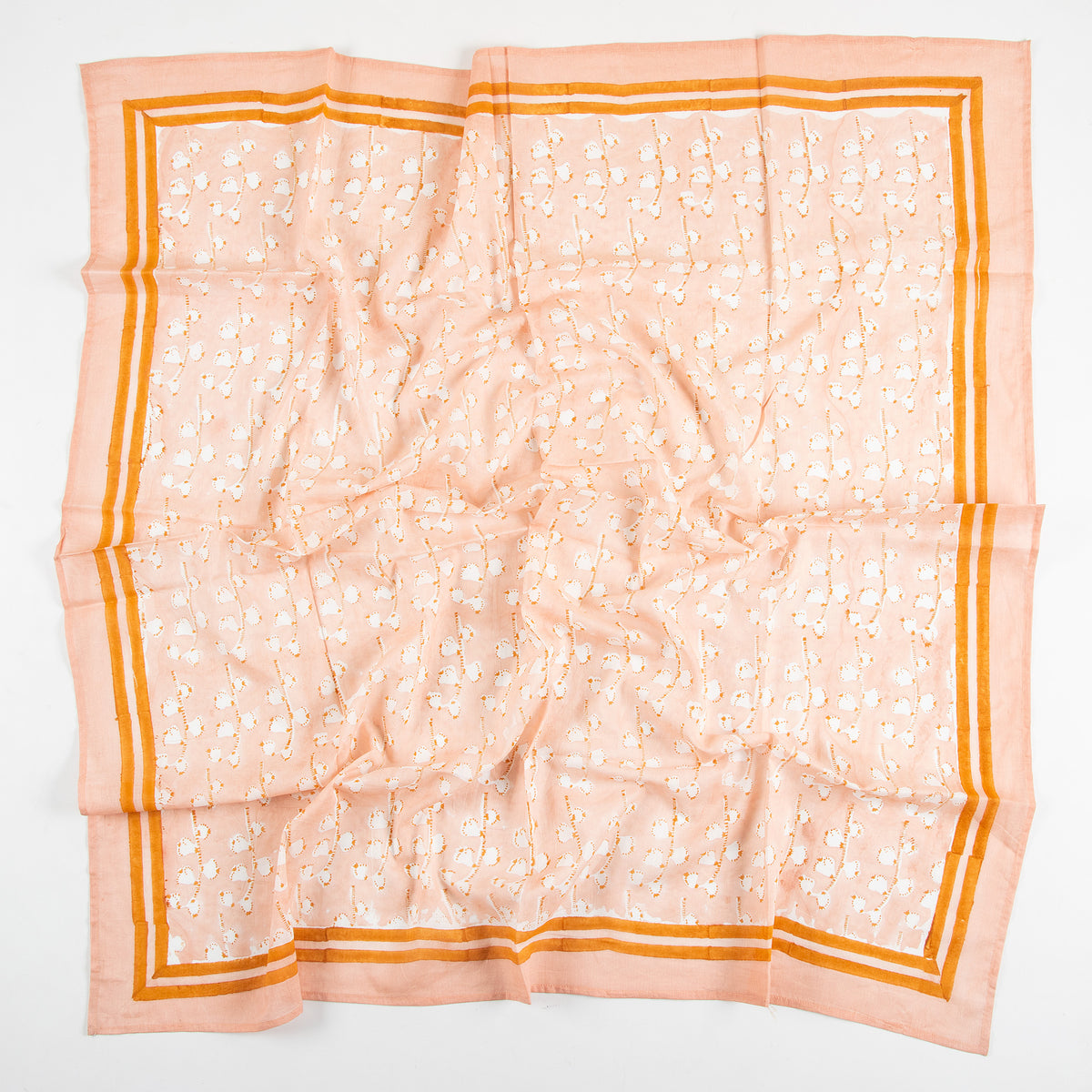 Peach Pink Printed Soft Cotton Scarf with Ivory Border