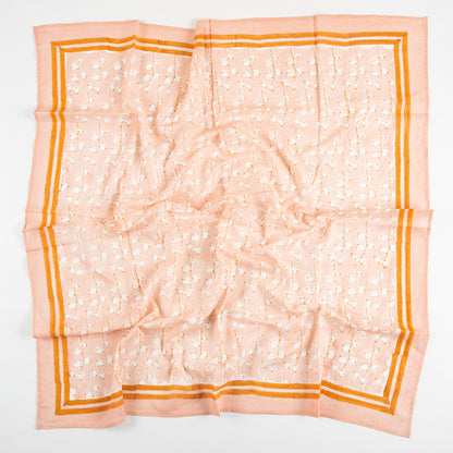 Peach Pink Printed Soft Cotton Scarf with Ivory Border