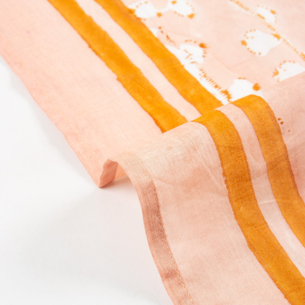 Peach Pink Printed Soft Cotton Scarf with Ivory Border