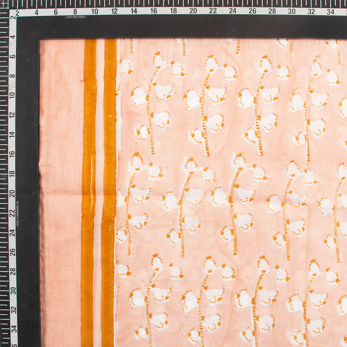 Peach Pink Printed Soft Cotton Scarf with Ivory Border