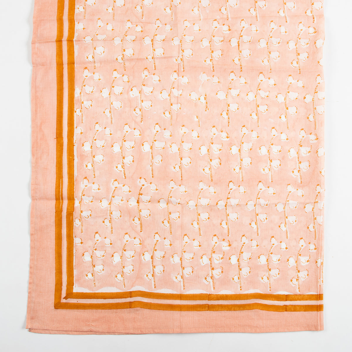 Peach Pink Printed Soft Cotton Scarf with Ivory Border